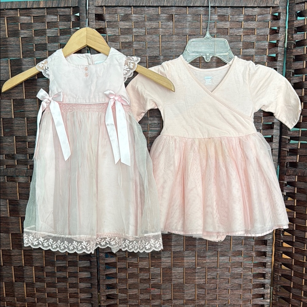 Camilla pink silk dress and Old Navy ballet Dress Flutter Sleeves tulle 18 mos